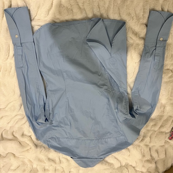 Moda International size Small light Blue cotton stretch Button down shirt - Picture 2 of 7